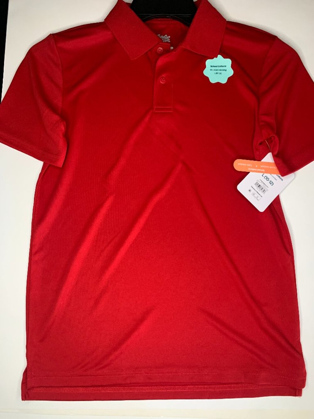 New Wonder Nation Boys School Uniform Performance Polo Shirt, Red, Large (10-12)